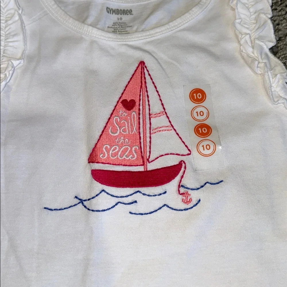 Gymboree Tank Top with Pink Sailboat Appliqué (10) NEW